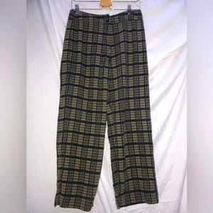 Ali Golden 100% Raw Silk Plaid Checkered Pants Size Large